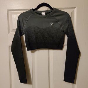 Gymshark Adapt Ombre Seamless Long Sleeve Crop Top Black/Grey Size Medium